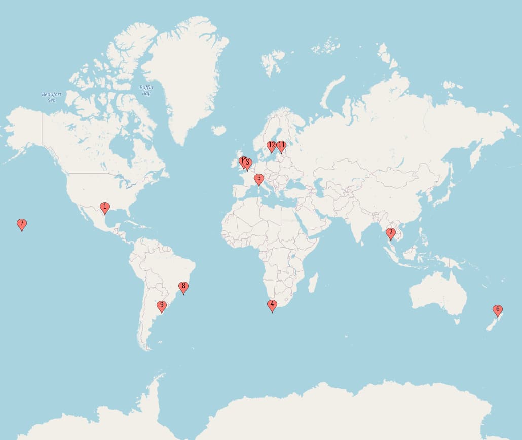 Global map showing filming locations